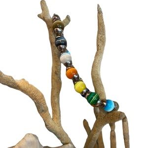 Sterling Silver Bracelet, Multi-Color Cat-Eye Beads, Toggle Clasp